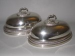 PAIR OLD SHEFFIELD PLATE SILVER DISH COVERS. CIRCA 1810 - Click to enlarge and for full details.